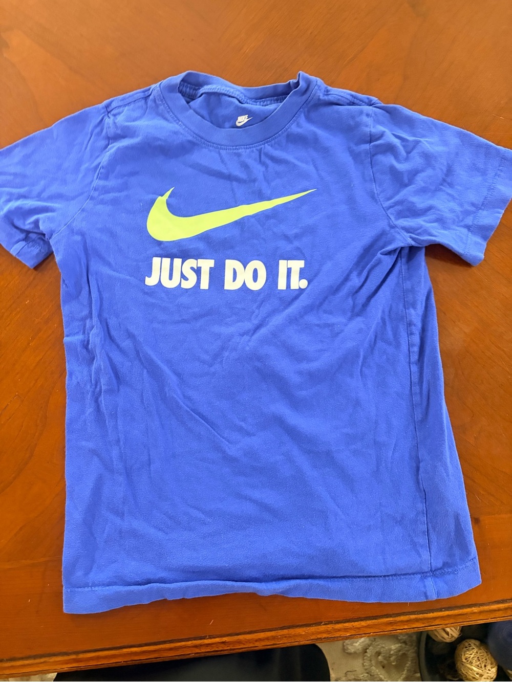 Nike Kids Blue Tee with Lime Swoosh and White 'Just Do It.'